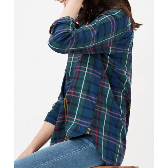 NEW JOULES lorena longline brushed woven shirt in navy check - Picture 2 of 4